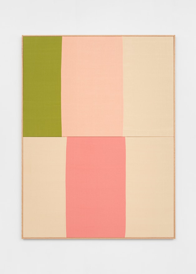 Ethan Cook Green Sqaure Lovers, 2020. Hand woven cotton and linen, framed 60 x 80 in, 152.4 x 203.2 cm (ECO20.017)