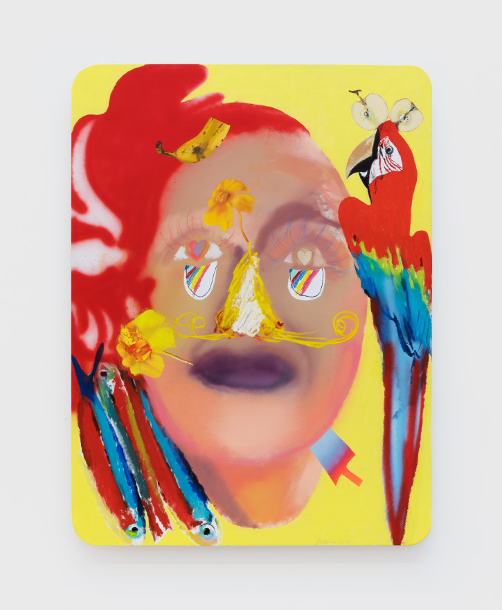 Alessandro Pessoli Face in Love, 2020 Oil, spray paint, oil pastels and pencil on wood panel 40 x 30 in 101.6 x 76.2 cm (APE20.014)