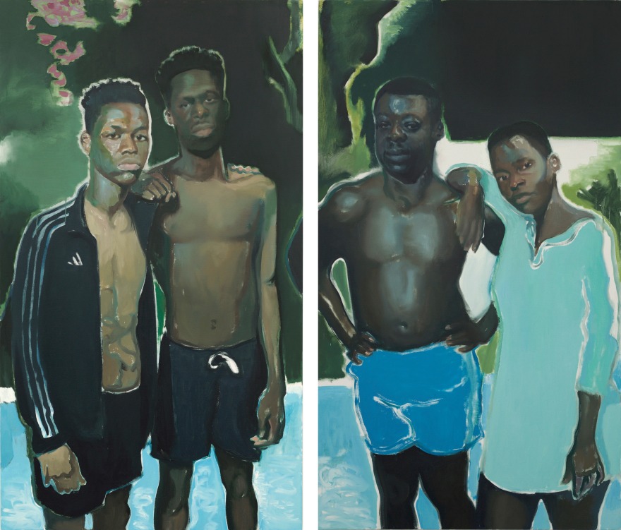 Jonathan Wateridge Swimmers Diptych, 2018 Oil on linen 68 7/8 x 78 3/4 in, two parts 175 x 200 cm, two parts (JWA20.002)