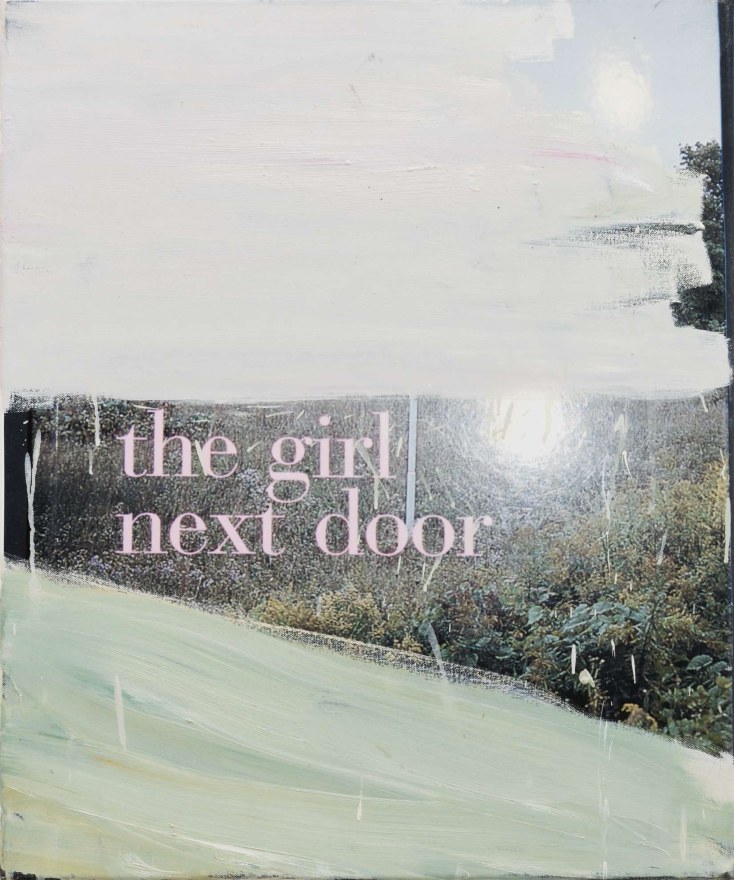 Peter Bonde, Book Painting (Richard Prince: The Girl Next Door, Paperwork use pre formatted date that complies with legal requirement from media matrix &ndash; July 2, 2000, by Richard Prince (author), Peter Noever (editor)), 2015. Inkjet print and oil on canvas, 23.6 x 19.7 inches, 60 x 50 cm (PB15.004)