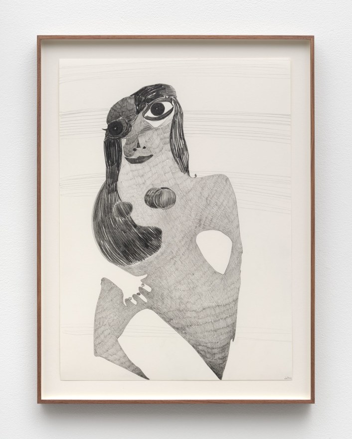 Nicola Tyson Disco dancer #3, 2022 Graphite on paper 28 1/2 x 21 1/2 x 1 1/2 in (framed) 72.2 x 54.5 x 3.8 cm (framed) (NTY22.028)