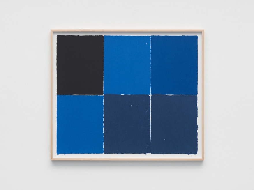 Ethan Cook Six Different Blues, 2022 Handmade pigmented paper 30 1/4 x 30 1/2 in - framed 76.8 x 77.5 cm - framed (ECO22.045)