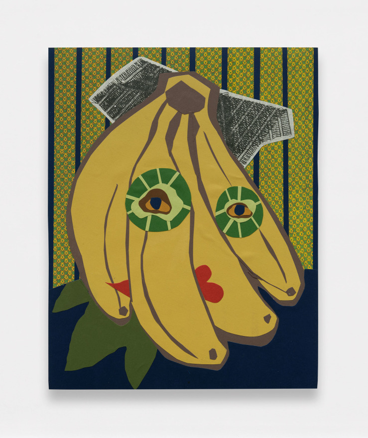 Blair Saxon-Hill Bananas, 2022 Paper collage on canvas wrapped panel 14 x 11 x 2 in 35.6 x 27.9 x 5.1 cm (BSH22.028)