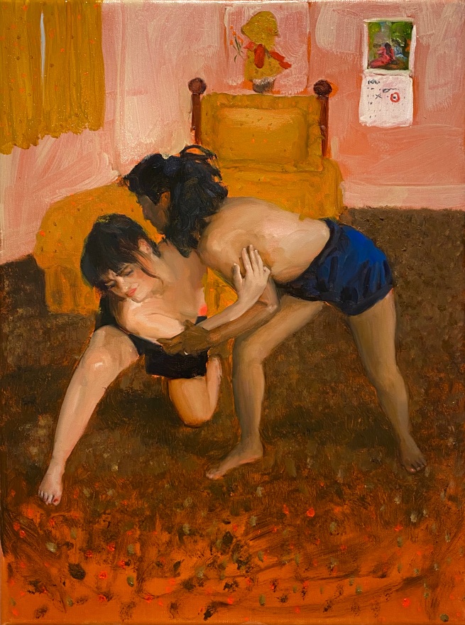 Jenna Gribbon My Childhood Bedroom and Renoir Calendar Wrestlers, 2020 Oil on canvas 16 x 12 in 40.6 x 30.5 cm (JGR20.001)