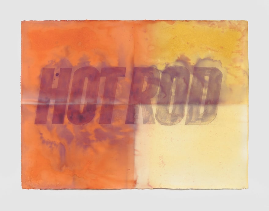 Nicolas Shake HOT ROD, 2023 Dye on paper, pencil, acrylic medium, weathered 25 5/8 x 33 1/8 in (framed)  65 x 84 cm (framed) (NSH23.019)
