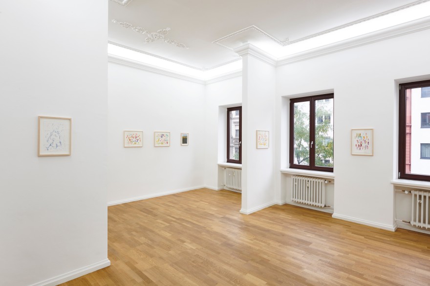 Installation View of 6 Multicolored Untitled Drawings from Butzer's Salon Nino Mier Exhibition (2018)