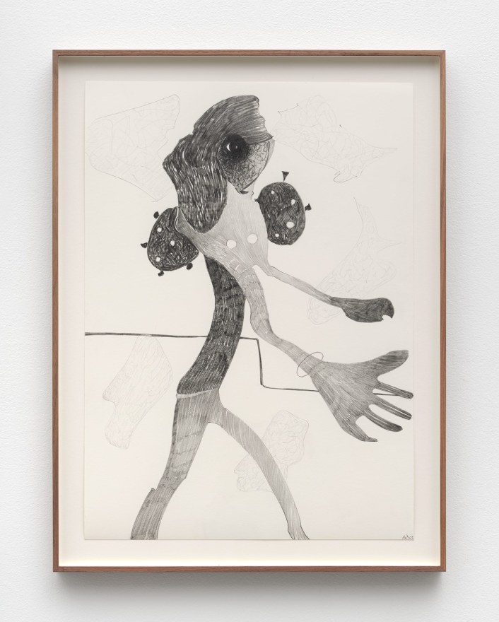 Nicola Tyson Disco dancer #4, 2022 Graphite on paper 28 1/2 x 21 1/2 x 1 1/2 in (framed) 72.2 x 54.5 x 3.8 cm (framed) (NTY22.029)