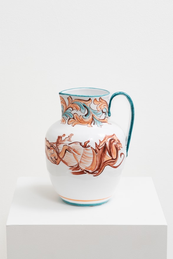 Lola Montes Flow vessel 1, 2022 Hand-painted terracotta pitcher 10 1/2 x 8 1/2 x 8 in 26.7 x 21.6 x 20.3 cm (LMO22.052)