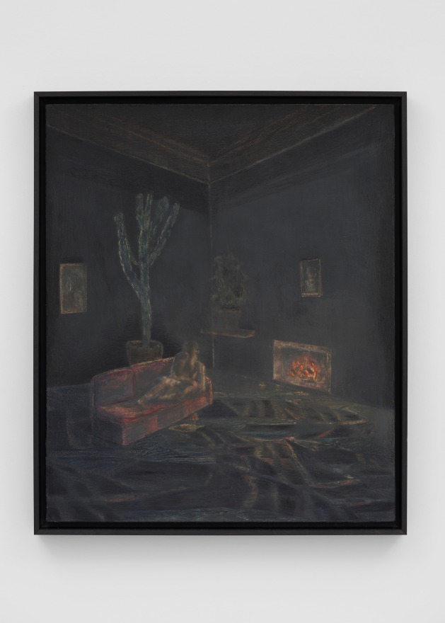 Marin Majic By the Fireplace, 2023 Color pencil and oil color on linen 31 7/8 x 26 3/4 in 81 x 68 cm (MMA23.004)