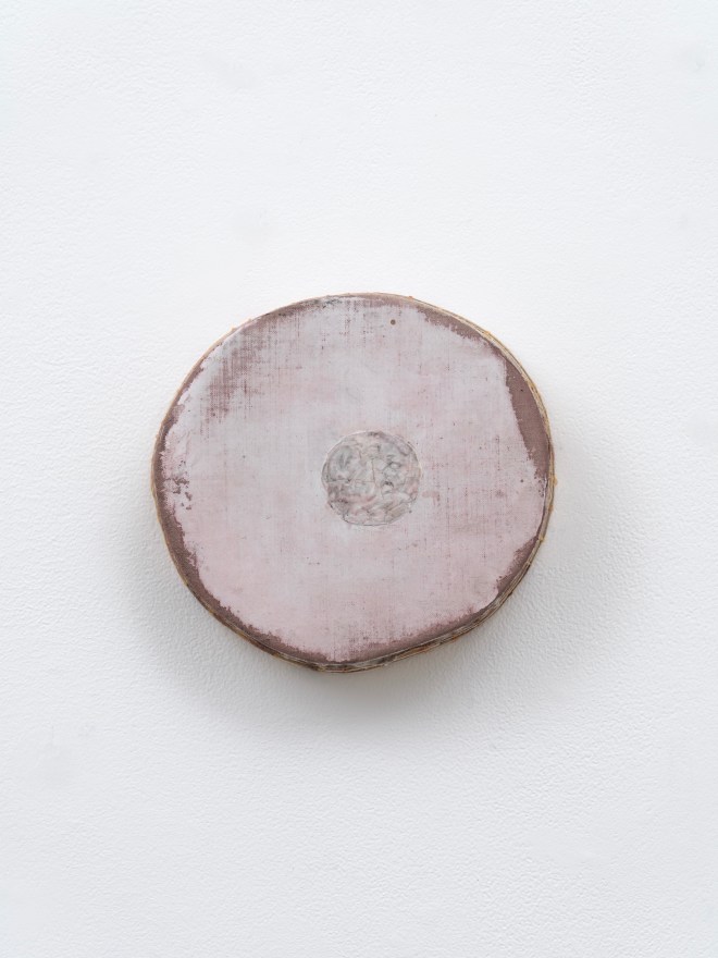 Otis Jones White Circle Gray Circle, 2024 Acrylic on linen on wood 9 1/4 x 10 x 3 in 23.5 x 25.4 x 7.6 cm (OJO24.010)