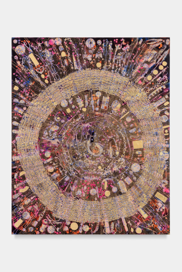 Mindy Shapero Portal Scar, so I don't spin out, 2023 Acrylic, gold and silver leaf on linen 90 x 72 in 228.6 x 182.9 cm (MS23.021)