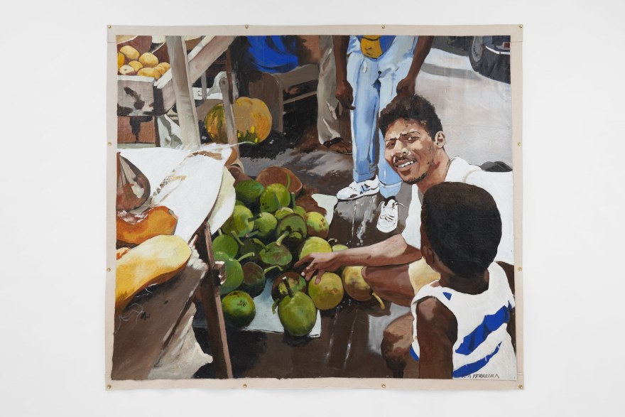 Kareem-Anthony Ferreira Breadfruit vendor, 2021 Acrylic and mixed media 72 7/8 x 82 5/8 inches 185 x 210 cms (KFE21.022)
