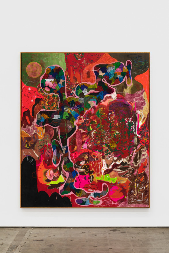 Michael Bauer Red Cave &amp; Echo Body, 2019 Oil, crayon, pastel and acrylic on canvas 70 x 60 in 177.8 x 152.4 cm (MB19.021)