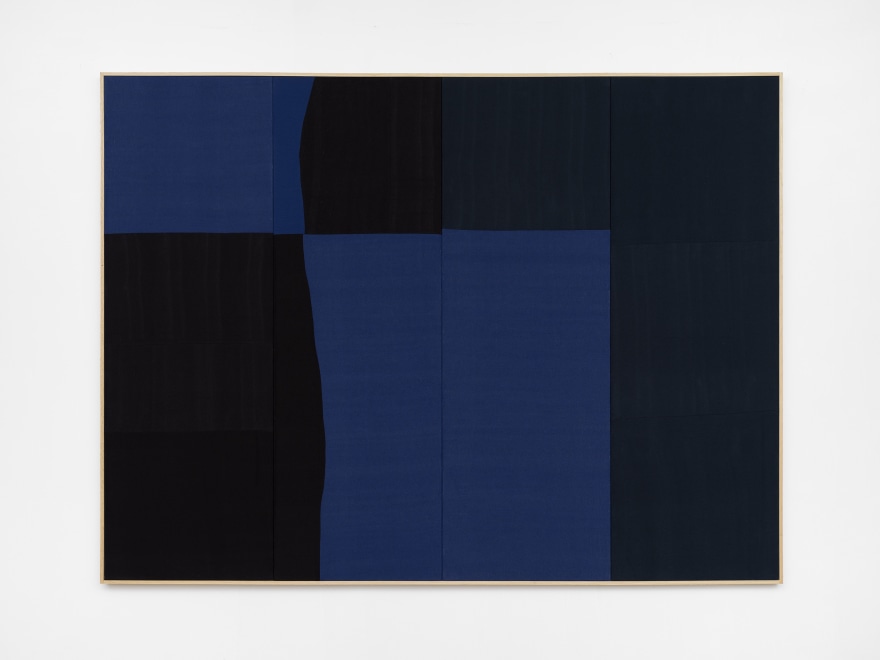 Ethan Cook, Blue Yodel, 2020. Hand woven cotton and linen, framed 72 x 96 in, 182.9 x 243.8 cm (ECO20.031)