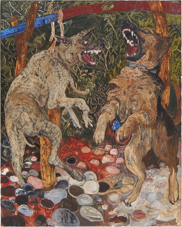 Bernadette Despujols, Pelea de perros, 2023, Oil on canvas, 60 x 40 in, 152.4 x 101.6 cm, (BDE23.001)