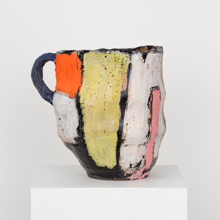 Roger Herman, large vessel, red, white , yellow, blue, 2023