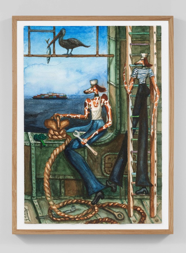 Charlie Roberts, Merchant Marines, 2024, Watercolor on paper, 12 3/4 x 9 1/2 in, 32.3 x 24 cm (framed) (CRO24.010)