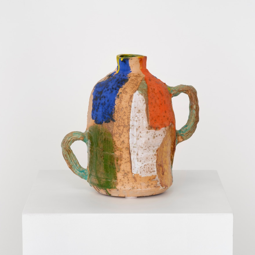 Roger Herman, medium jug, green handles, 2023