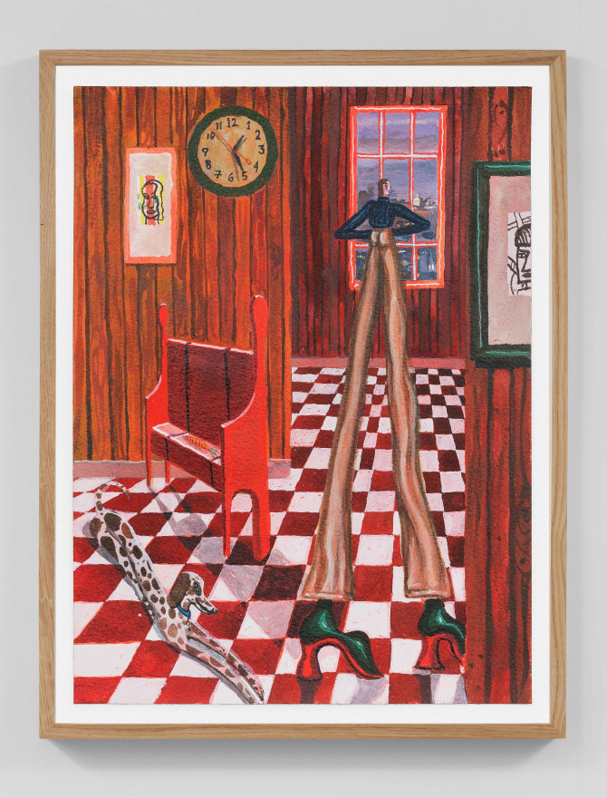 Charlie Roberts, Red Paris Apartment, 2024, Watercolor on paper, 14 5/8 x 11 5/8 in, 37 x 29.5 cm (framed) (CRO24.012)