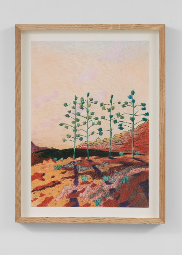 Per Adolfsen  Sunset in a volcanic landscape, 2023  Colored pencil and chalk on Hahnem&uuml;hle paper  19 3/4 x 14 3/4 in (framed)  50 x 37.5 cm  (PAD24.016)