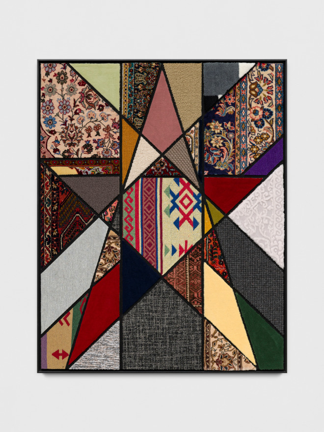 Nevin Aladag Social Fabric, star, 2018 Carpet pieces on wood 48 3/4 x 39 x 1 1/2 in 123.8 x 99.1 x 3.8 cm (NAL21.002)