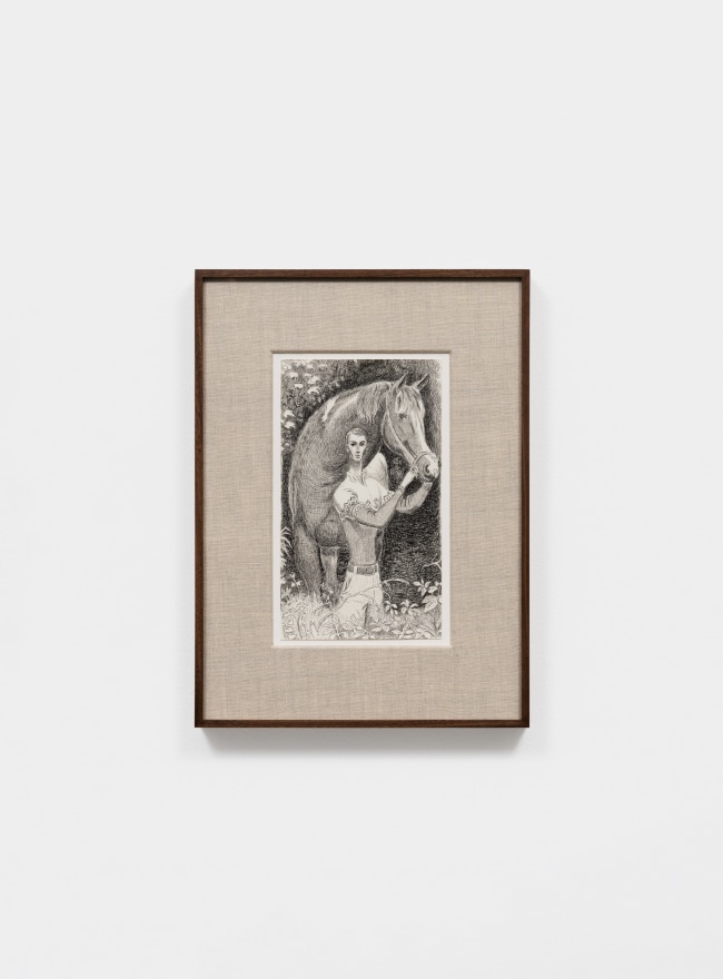 Jansson Stegner Study for Boy with a Horse , 2022 Ink and graphite on paper 17 1/4 x 12 1/2 in (framed) 43.8 x 31.8 cm (framed) (JAS23.005)