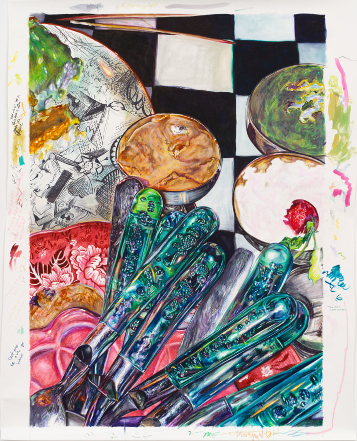 Giulia Messina drowings tears in cutlery handles, 2023 Markers and ink on paper 59 x 47 3/8 in 149.9 x 120.3 cm (GME23.006)