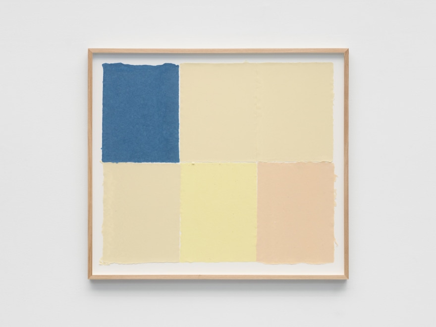 Ethan Cook Blue, off-whites, yellow, alabaster, 2022 Handmade pigmented paper 24 3/4 x 28 in - framed 62.9 x 71.1 cm - framed (ECO22.035)
