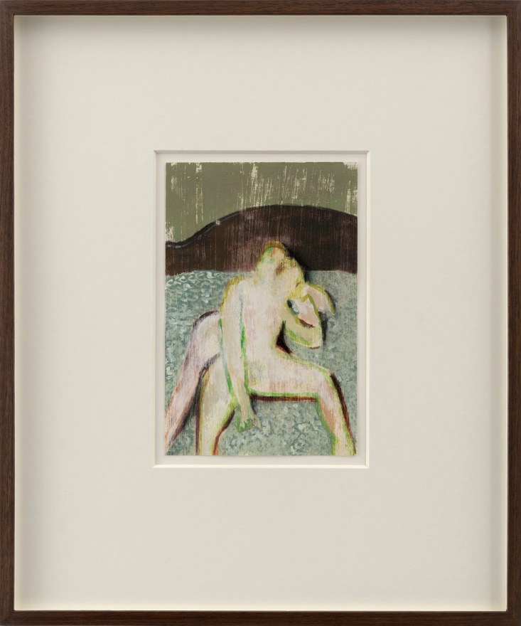 Jonathan Wateridge Figure on Bedspread, 2023 16 1/2 x 13 7/8 in (framed) 41.9 x 35.2 cm (framed) Oil on paper (JWA23.029)