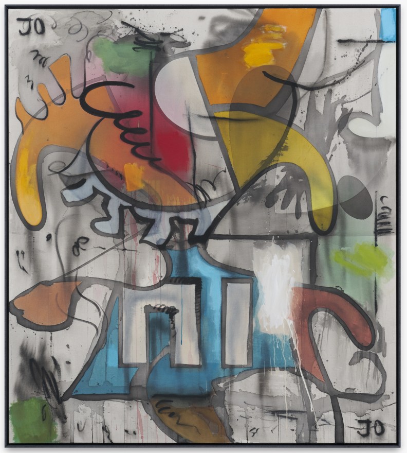 Jan-Ole Schiemann, Playing Card, 2020. Ink, acrylic, oil pastel, and charcoal on canvas, 55 1/8 x 49 1/4 in, 140 x 125 cm (JS20.023)