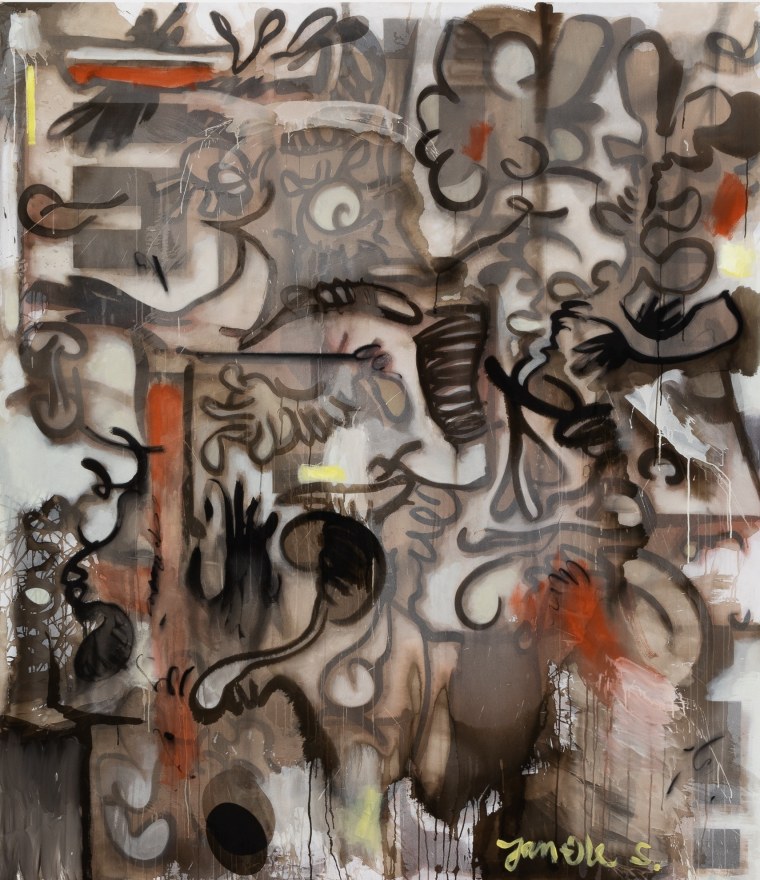 Jan-Ole Schiemann, Five Year Show Painting, 2020 Ink, acrylic, oil pastel and charcoal on canvas 90 1/2 x 78 3/4 in, 230 x 200 cm (JS20.035)