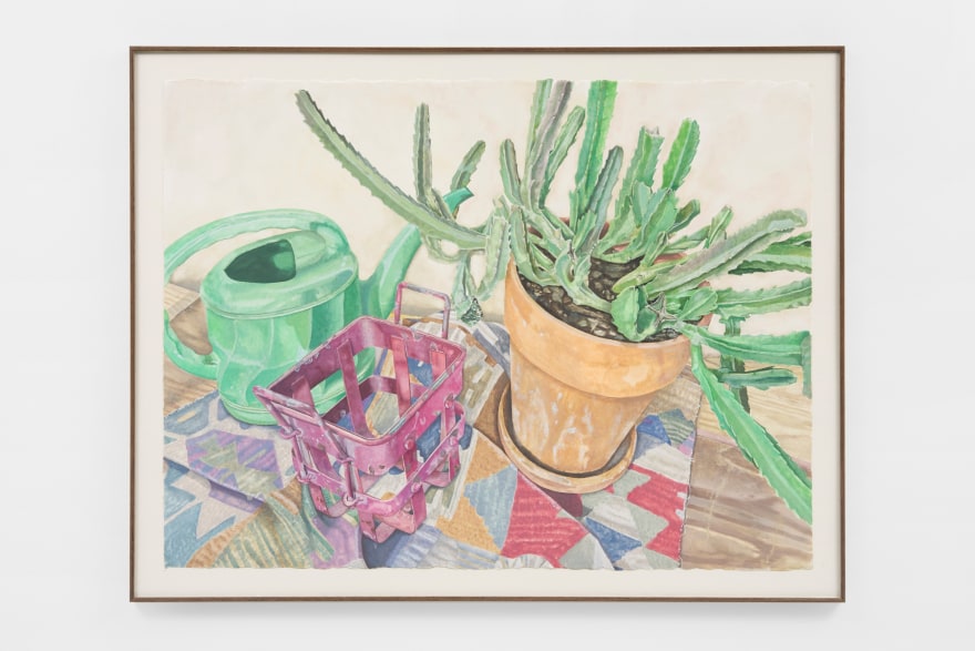 Michael Cline Plant, Basket, and Watering Can, 2021 Watercolor on paper 25 5/8 x 33 1/8 in (framed) 65 x 84 cm (framed) (MCL21.011)