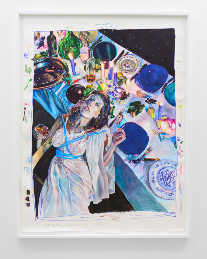 Giulia Messina I feel a little see-through when I'm with you (the Host), 2024 Markers and ink on paper 81 3/4 x 63 x 2 3/4 in (framed) 207.5 x 160 x 7 cm (framed) (GME25.005)