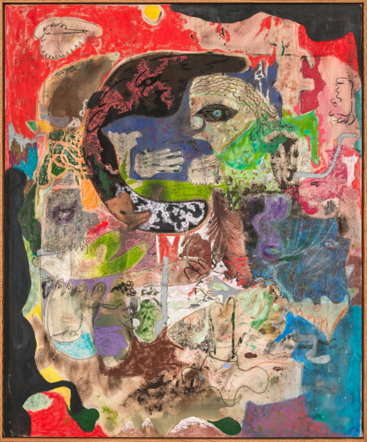 Michael Bauer Escalon Boogie, 2018 Oil, oil pastel, acrylic, charcoal on canvas 48 x 39 in 121.9 x 99.1 cm (MB18.003)