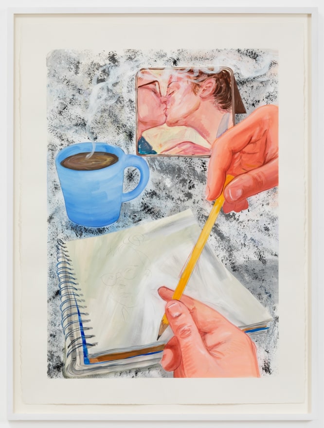 Rebecca Ness, Morning Kiss, 2020. Gouache and colored pencil on paper, 30 x 22 in, 76.2 x 55.9 cm, 32 3/4 x 24 5/8 in (framed), 83.2 x 62.5 cm (RNE20.025)