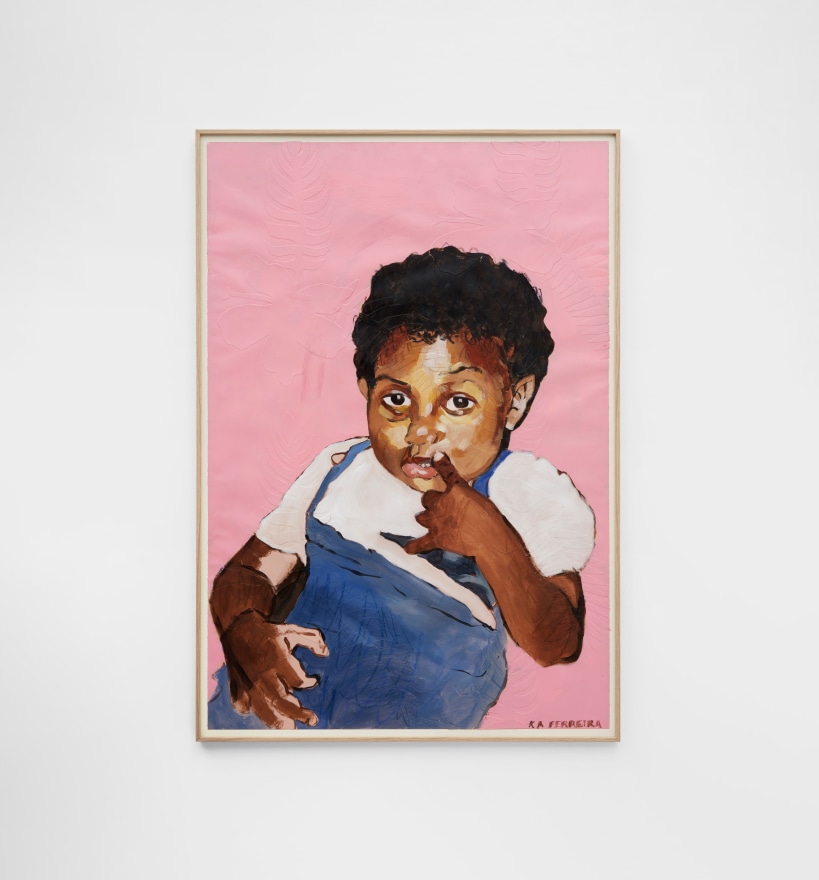 Kareem-Anthony Ferreira Portrait of Reanna (Pink background), 2021 Acrylic and mixed media on paper 45 1/4 x 31 3/4 in 115 x 80.5 cm (KFE21.019)