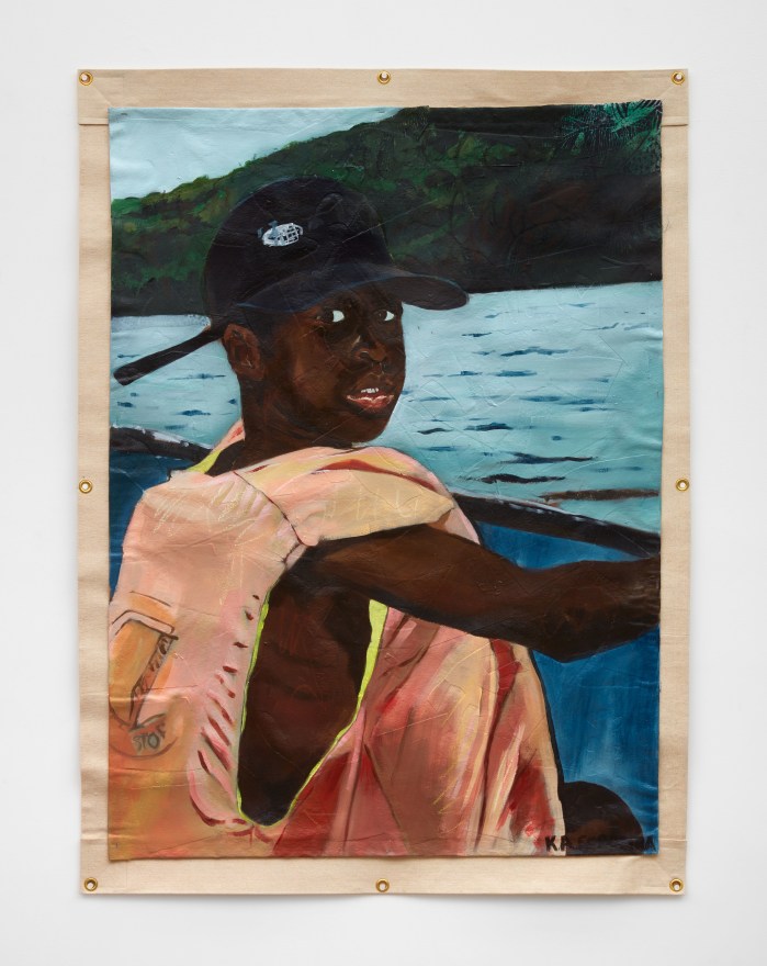 Kareem-Anthony Ferreira Life Jacket, 2021 Acrylic and mixed media on canvas 49 3/4 x 36 3/4 in 126.4 x 93.3 cm (KFE21.008)
