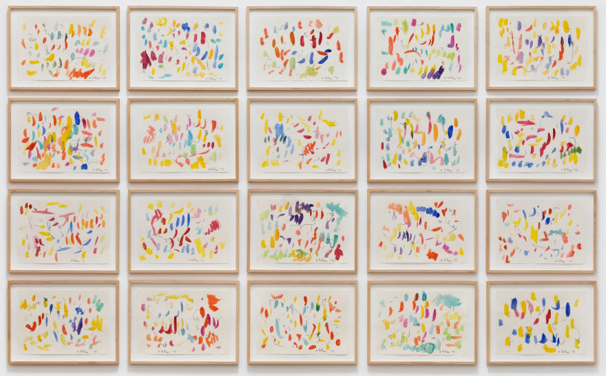 Andr&eacute; Butzer, Untitled, 2011. Suite of 20, framed watercolor and graphite works on paper. Installed: dimensions variable Individual works: 12 x 9 3/4 in, 30.5 x 24.8 cm (AB20.031)