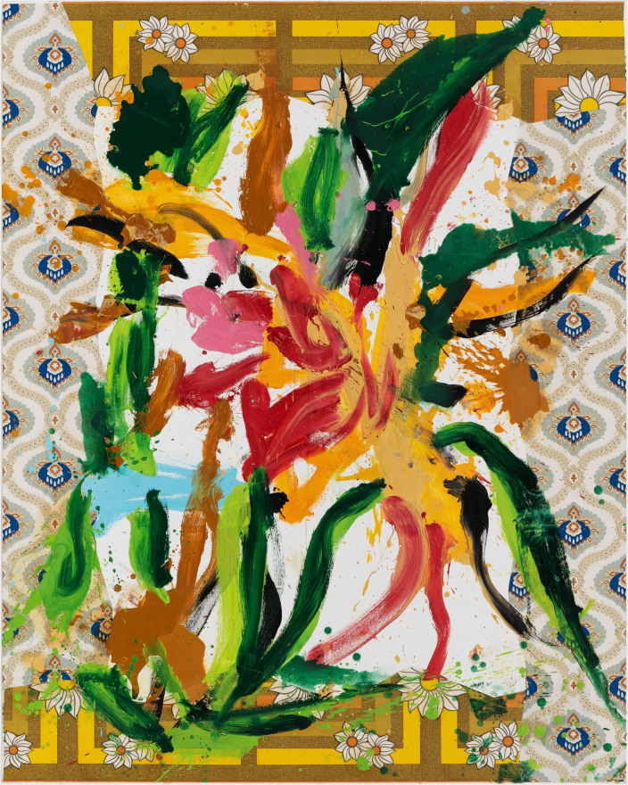 Jorge Galindo Idolos Vegetales VI, 2022 Oil and glued wallpaper on canvas 78 3/4 x 63 in 200 x 160 cm (JGA23.005)