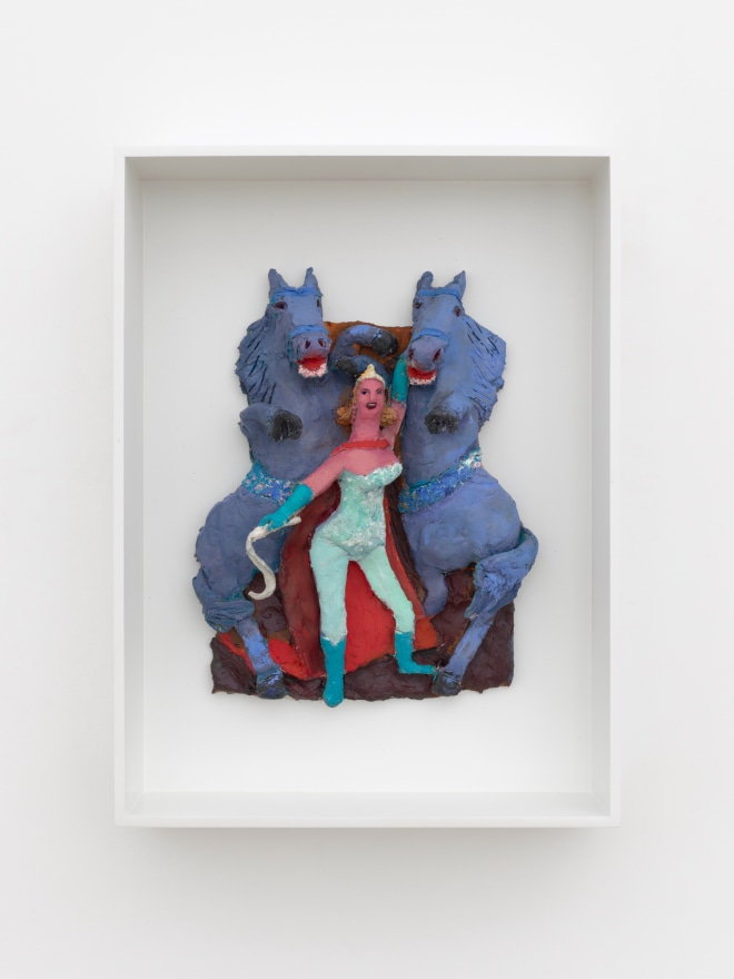 Kyle Staver Horse Show, 2025 Air dry clay and acrylic 15 1/2 x 11 1/2 x 3 1/2 in (framed) 39.4 x 29.2 x 8.9 cm (framed) (KST25.011)