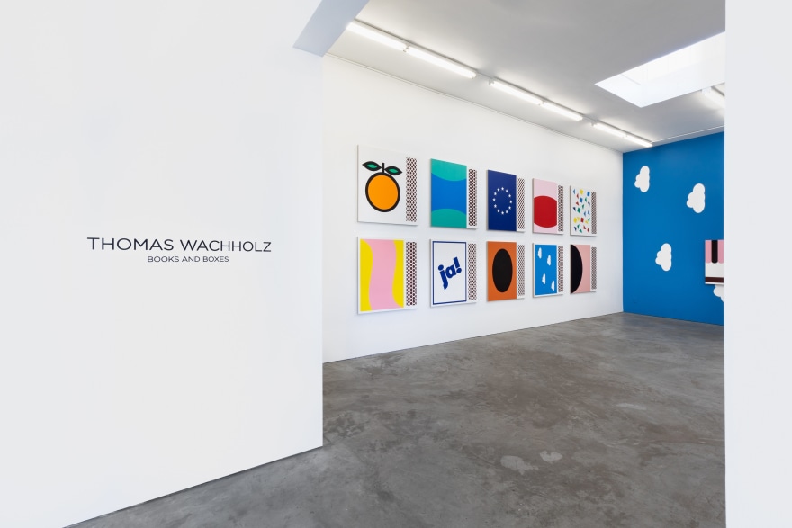 Installation view of Thomas Wachholz: Books and Boxes (July 20-August 31, 2019) at Nino Mier Gallery, Los Angeles