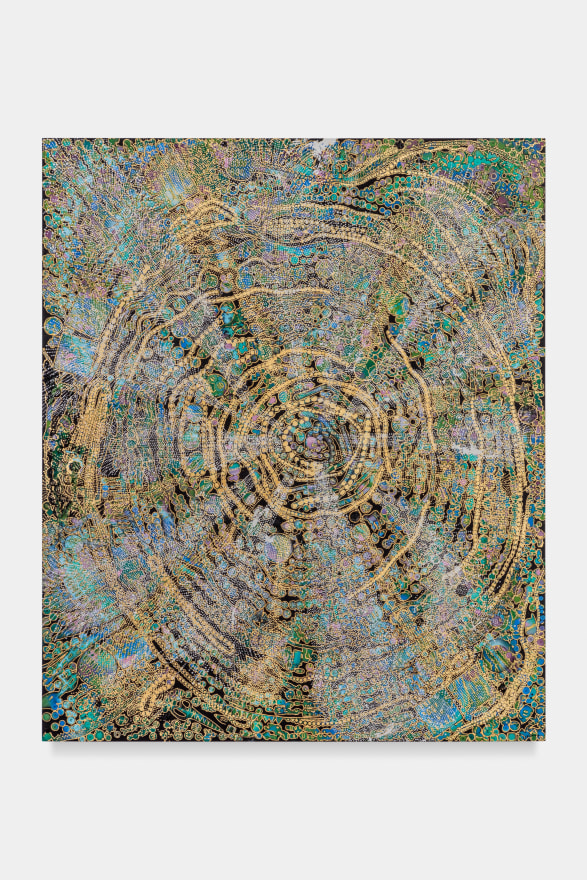 Mindy Shapero Portal Scar, I feel it passing thru, 2023 Acrylic, gold and silver leaf on linen 72 x 60 in 182.9 x 152.4 cm (MS23.017)