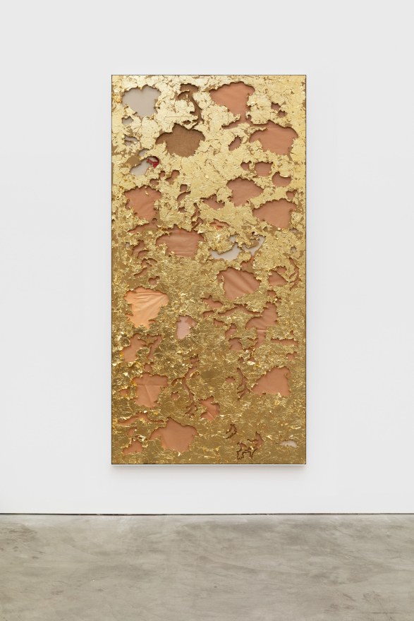 Cindy Phenix Proper Ending, 2020 Gold leaves, paper, oil and pastel on MDF 96 x 48 in 243.8 x 121.9 cm (CP20.024)