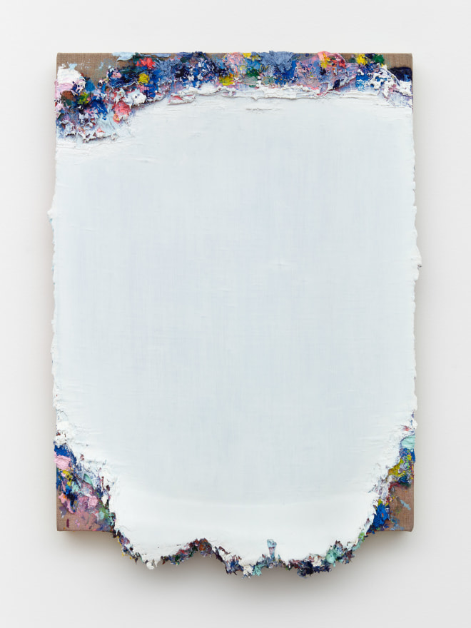 Andrew Dadson Untitled (Primary Scrape), 2021 Oil and acrylic on linen 22 1/4 x 15 1/8 x 2 3/4 in 56.5 x 38.4 x 7 cm (ADA21.012)