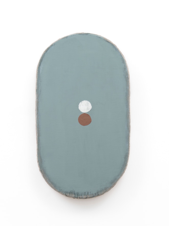Otis Jones Green Shape With White and Brown Circles, 2024 Signed, titled, and dated on verso Acrylic on linen on wood 36 1/4 x 21 x 5 in 92.1 x 53.3 x 12.7 cm (OJO24.008)