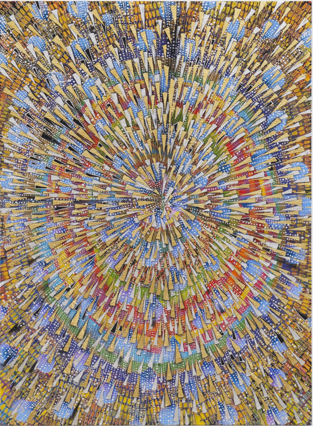 Mindy Shapero Portal Scar, bruised spectrum, 2024 Acrylic, gold and silver leaf on linen 60 x 44 in 152.4 x 111.8 cm (MS24.015)