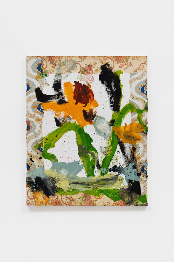 Jorge Galindo Las huellas de Salom&eacute;, 2022 Oil and glued wallpaper on canvas 39 3/8 x 31 7/8 in 100 x 81 cm (JGA23.003)
