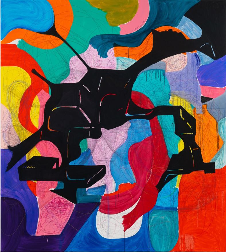 Joanne Greenbaum Untitled, 2014 Oil, acrylic, flashe and graphite on canvas 90 x 80 in 228.6 x 203.2 cm (JGR21.012)
