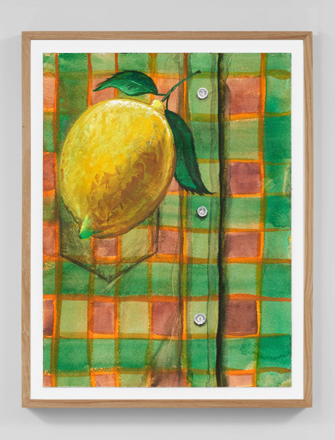 Charlie Roberts, Lemon Plaid, 2024, Watercolor on paper, 14 5/8 x 11 5/8 in, 37 x 29.5 cm (framed) (CRO24.013)