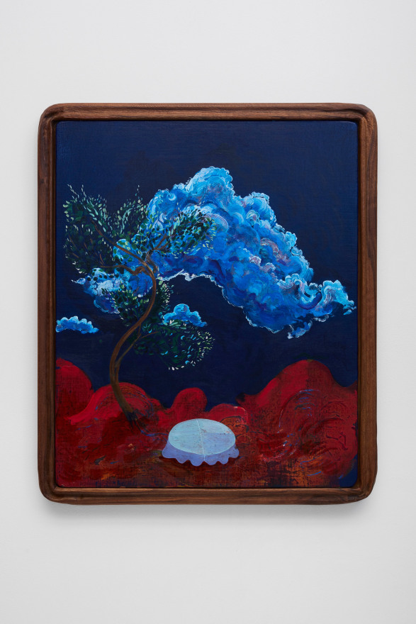 Karel Dicker Table in the Night, 2025 Acrylic on Belgian linen with American walnut frame 26 1/4 x 21 3/4 in 66.7 x 55.2 cm (KDI25.007)